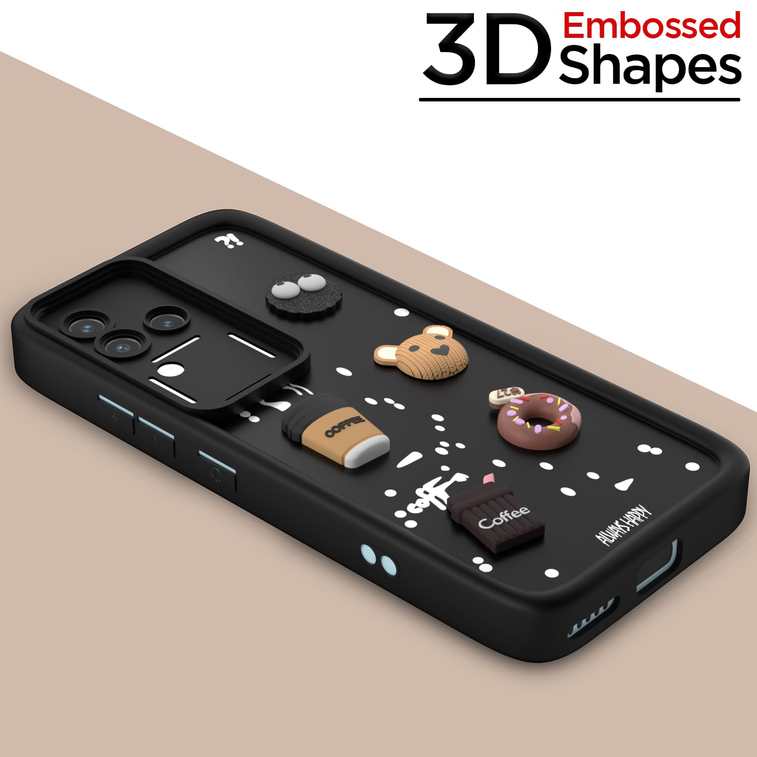 Pikkme Vivo V30 5G / V30 Pro 5G  Cute Fun Cartoon 3D Bear Coffee Back Cover (Black)