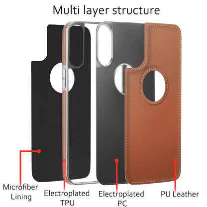 Pikkme iPhone Xs Max Silver Electroplated Chrome Leather Back Cover (Tan)