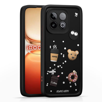 Pikkme iQOO Neo 10 5G / Vivo Y300 GT 5G Cute Fun Cartoon 3D Bear Coffee Back Cover (Black)