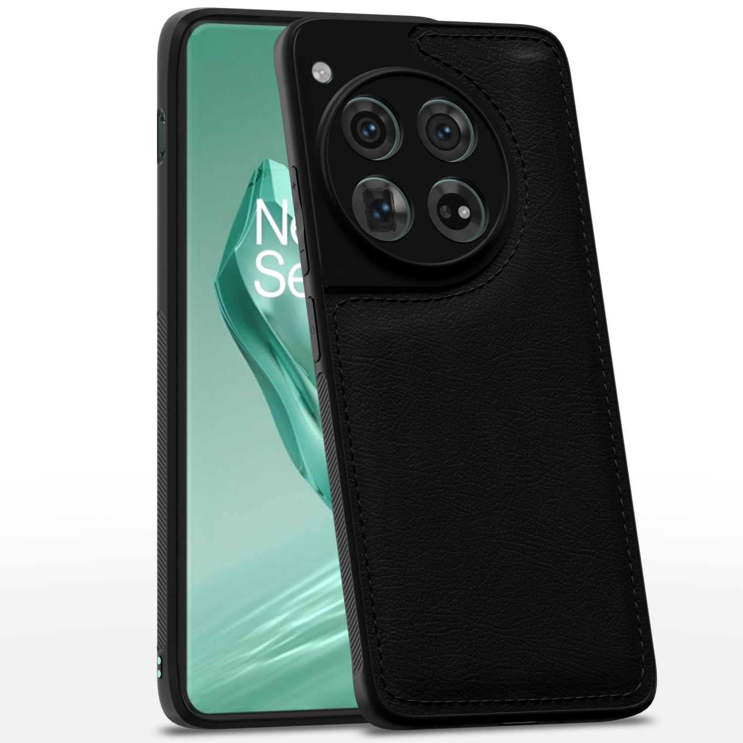 Pikkme black Leather mobile cover for OnePlus 12 5G