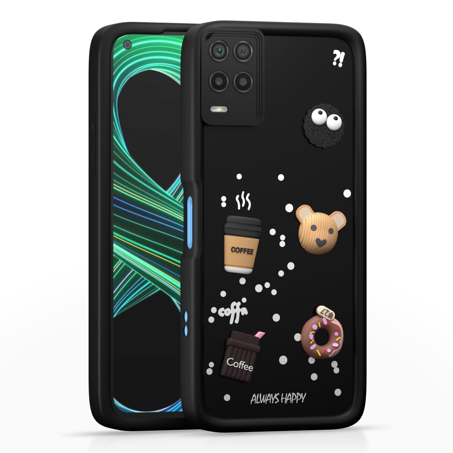 Pikkme Realme 8 4G / 8 Pro Cute Fun Cartoon 3D Bear Coffee Back Cover (Black)
