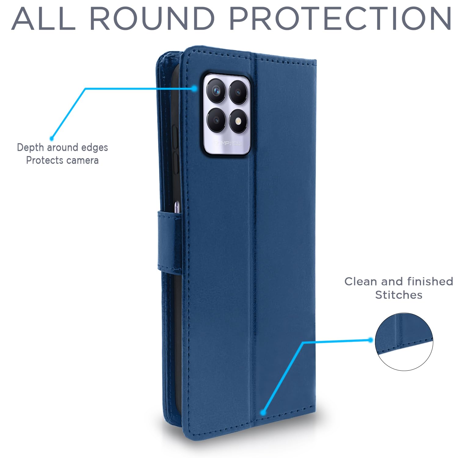 Pikkme Realme Narzo 50 4G / Realme 8i 4G Vintage Flip Cover| Blue