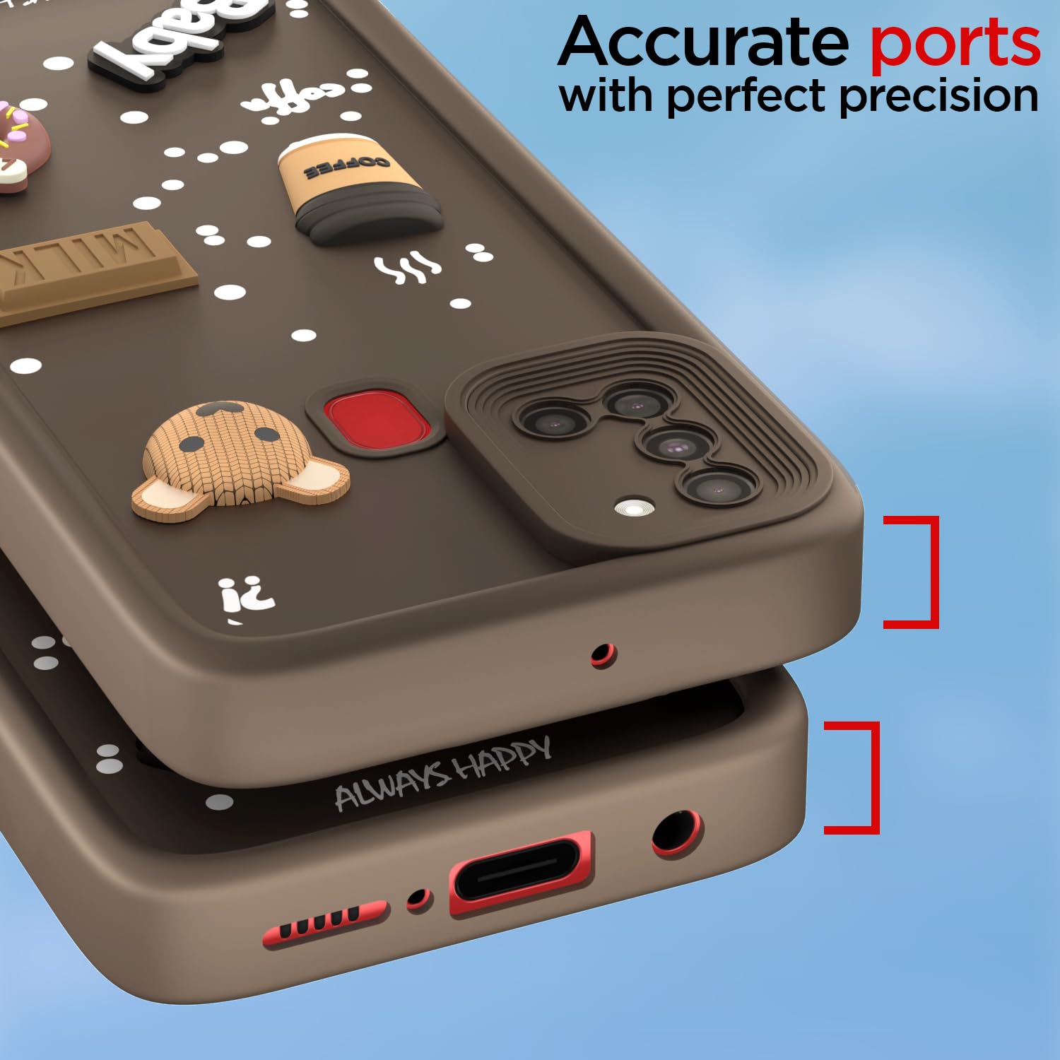Pikkme Samsung Galaxy A21s Cute Fun Cartoon 3D Bear Coffee Back Cover (Brown)