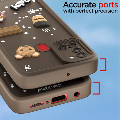 Pikkme Samsung Galaxy A21s Cute Fun Cartoon 3D Bear Coffee Back Cover (Brown)
