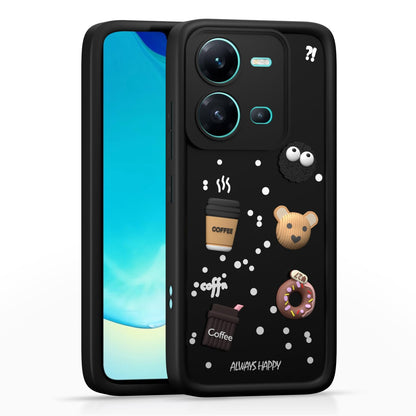 Pikkme Vivo V25 5G Cute Fun Cartoon 3D Bear Coffee Back Cover (Black)