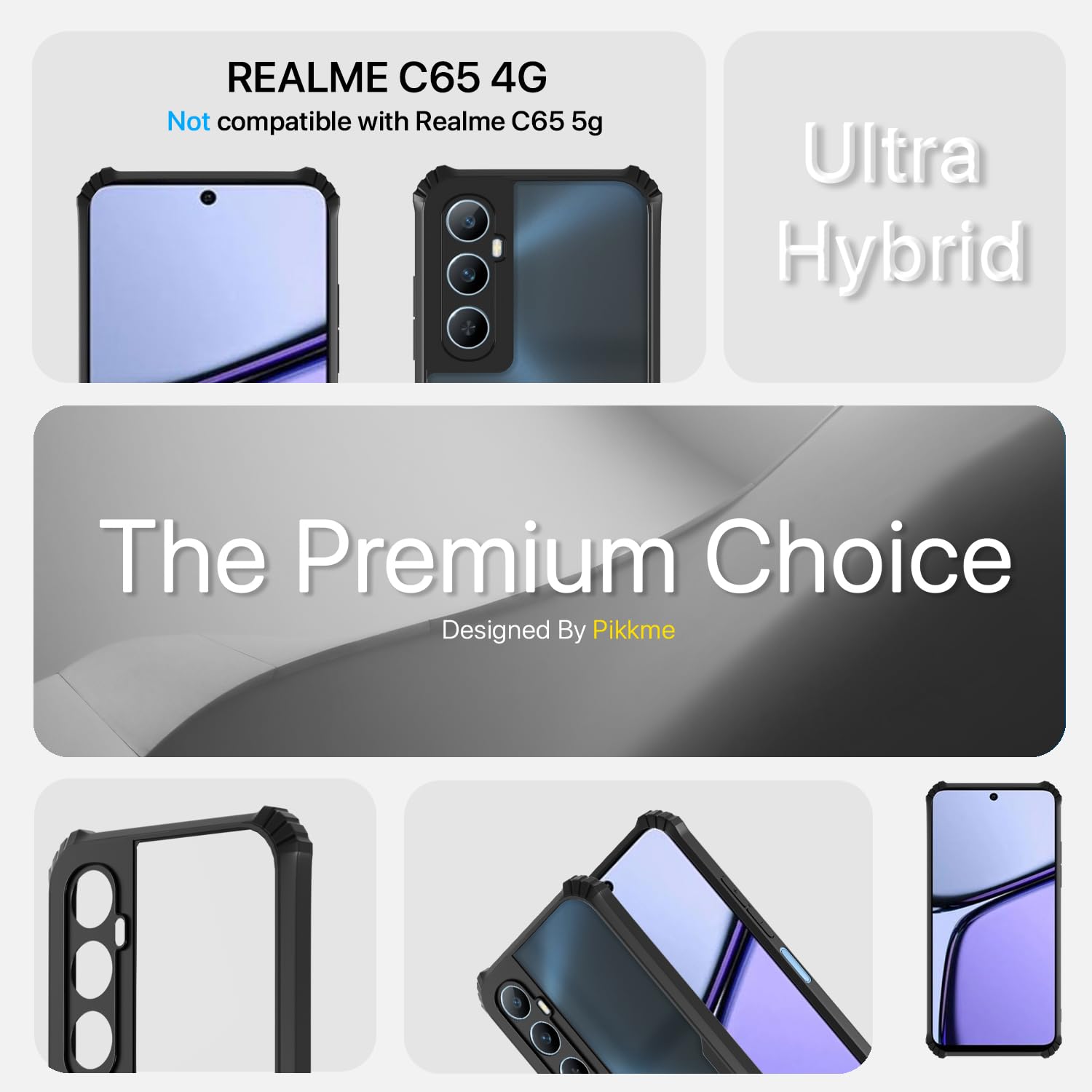 Pikkme Realme C65 Eagle Clear Transparent Back Cover (Black)