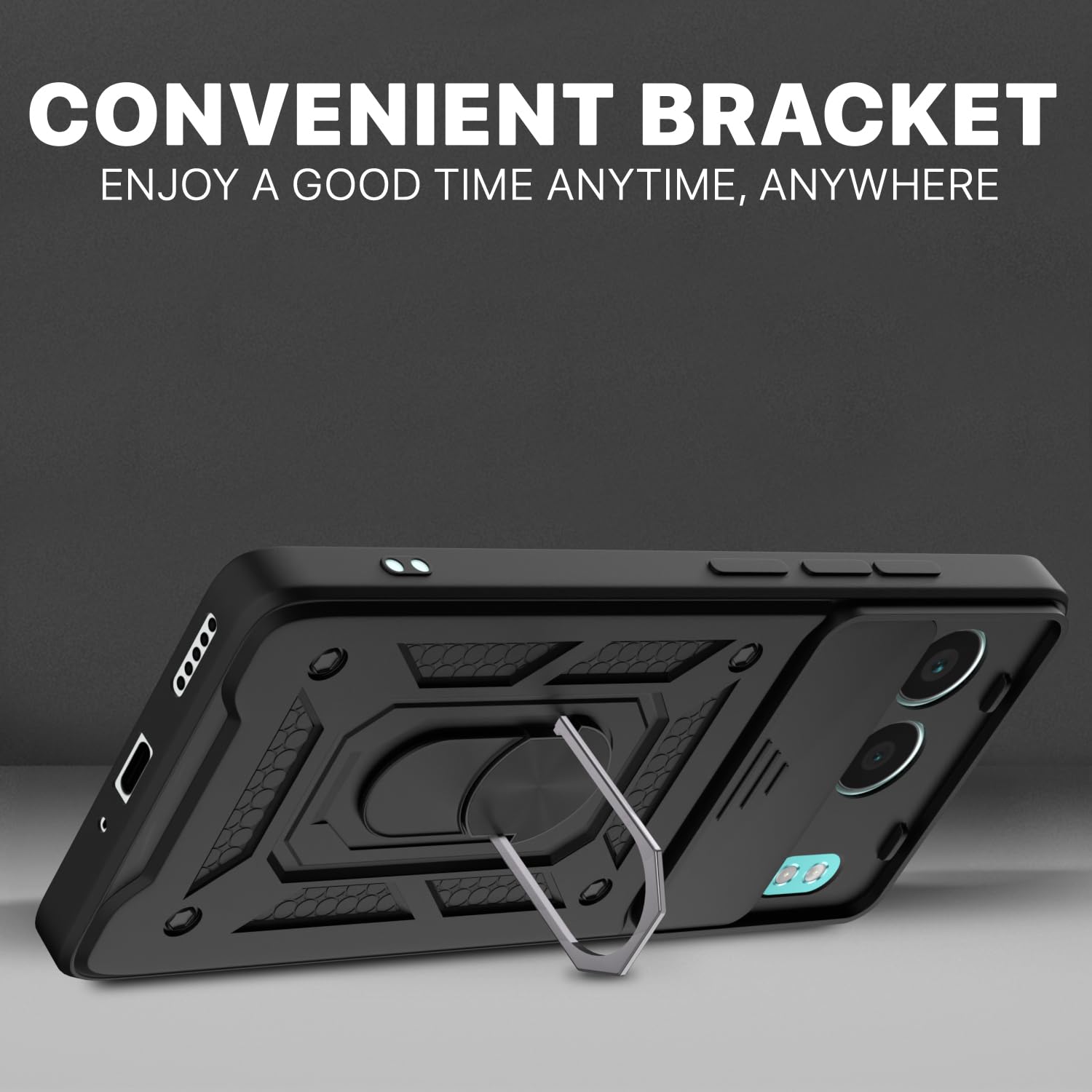 Pikkme OnePlus Nord 4 5G Sliding Camera Shield & Stand D10 Tough Armor Back Cover (Black)