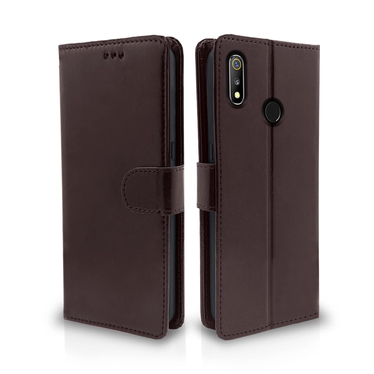 Pikkme Realme 3 Vintage Flip Cover (Coffee)
