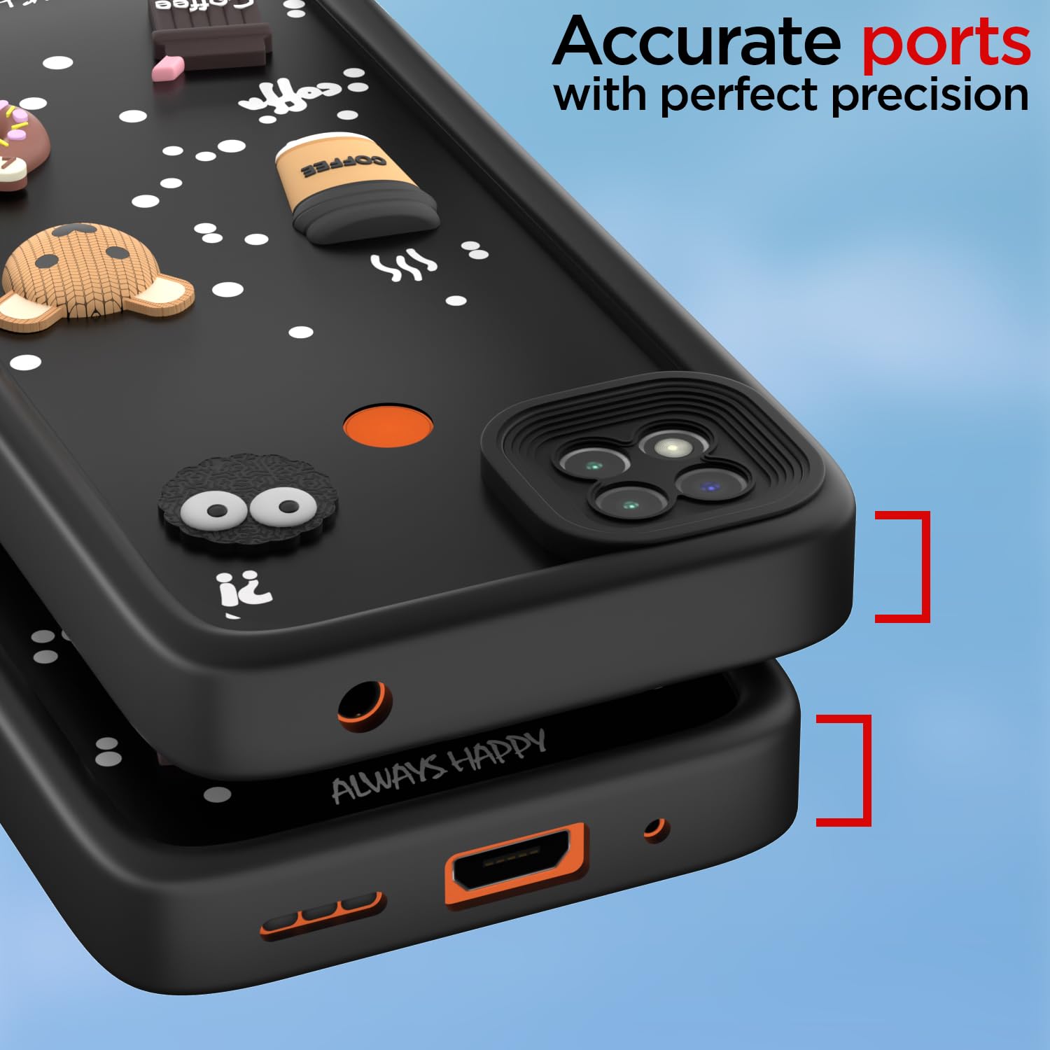 Pikkme Redmi 10A / 10A Sport/Redmi 9/9 Activ / 9C / Poco C31 Cute Fun Cartoon 3D Bear Coffee Back Cover (Black)