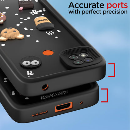 Pikkme Redmi 10A / 10A Sport/Redmi 9/9 Activ / 9C / Poco C31 Cute Fun Cartoon 3D Bear Coffee Back Cover (Black)