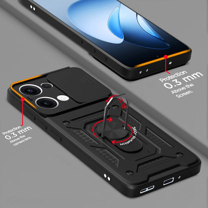 Pikkme Oppo Reno 13 5G Sliding Camera Shield & Stand D10 Tough Armor Back Cover (Black)