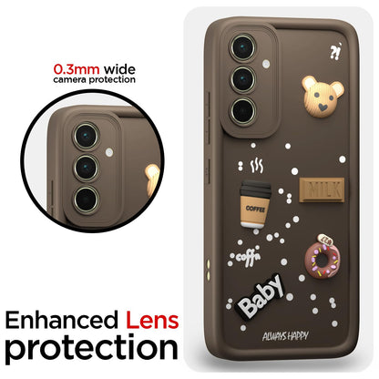 Pikkme Samsung Galaxy A55 5G Cute Fun Cartoon 3D Bear Coffee Back Cover (Brown)