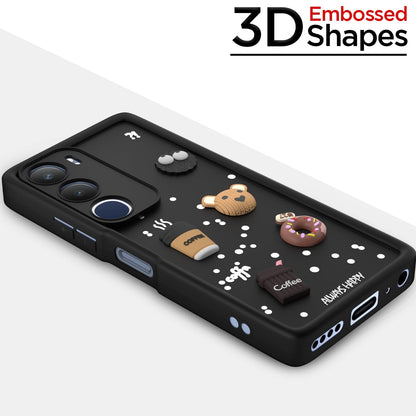 Pikkme Vivo Y29 5G / Vivo Y19s 5G Cute Fun Cartoon 3D Bear Coffee Back Cover (Black)