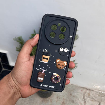 Pikkme Realme 12 Plus 5G / P1 5G / Narzo 70 5G / 70 Pro 5G Fun Cartoon 3D Bear Coffee Back Cover (Black)