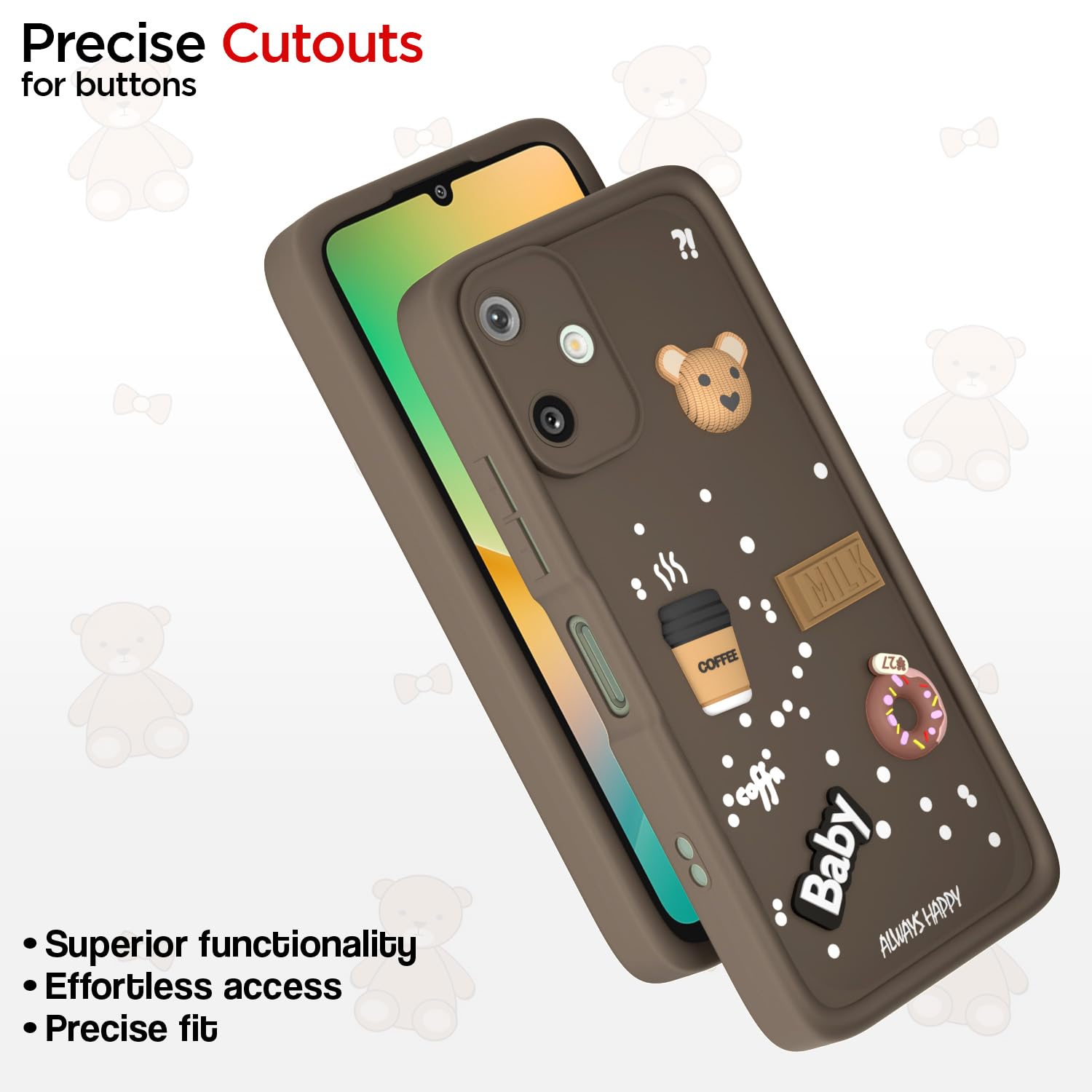 Pikkme Samsung Galaxy F06 5G / M06 5G Cute Fun Cartoon 3D Bear Coffee Back Cover (Brown)