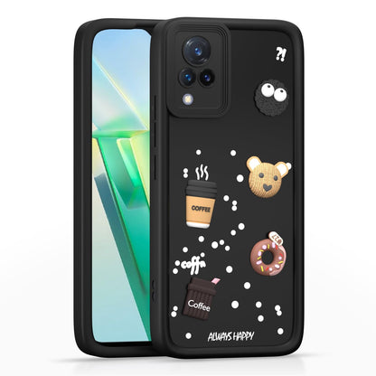 Pikkme Vivo V21 5G Cute Fun Cartoon 3D Bear Coffee Back Cover (Black)