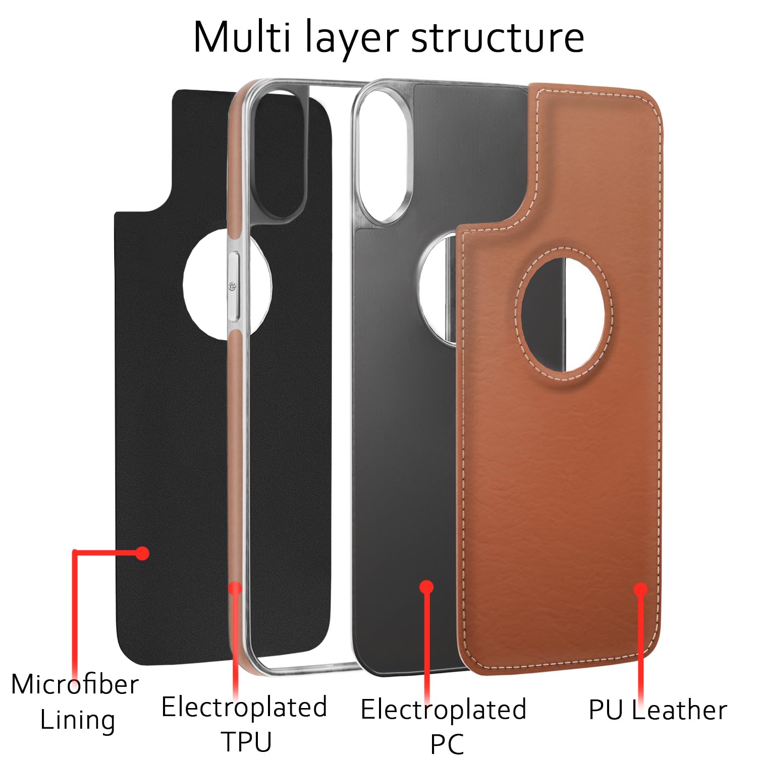 Pikkme iPhone XR Silver Electroplated Chrome Leather Back Cover (Tan)