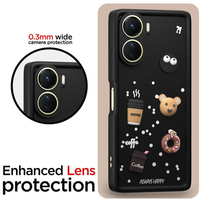 Pikkme Vivo Y16 / T2x / Y56 Cute Fun Cartoon 3D Bear Coffee Back Cover (Black)