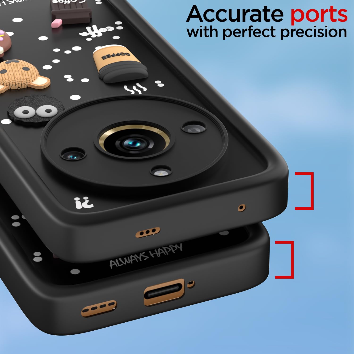 Pikkme Realme 11 Pro / 11 Pro Plus 5G / Narzo 60 Pro 5G Cute Fun Cartoon 3D Bear Coffee Back Cover (Black)