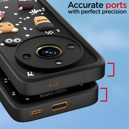 Pikkme Realme 11 Pro / 11 Pro Plus 5G / Narzo 60 Pro 5G Cute Fun Cartoon 3D Bear Coffee Back Cover (Black)