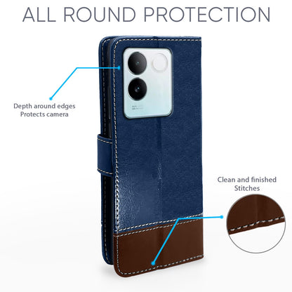 Vivo T2 Pro 5G wallet flip cover in blue & brown by Pikkme – photo 3