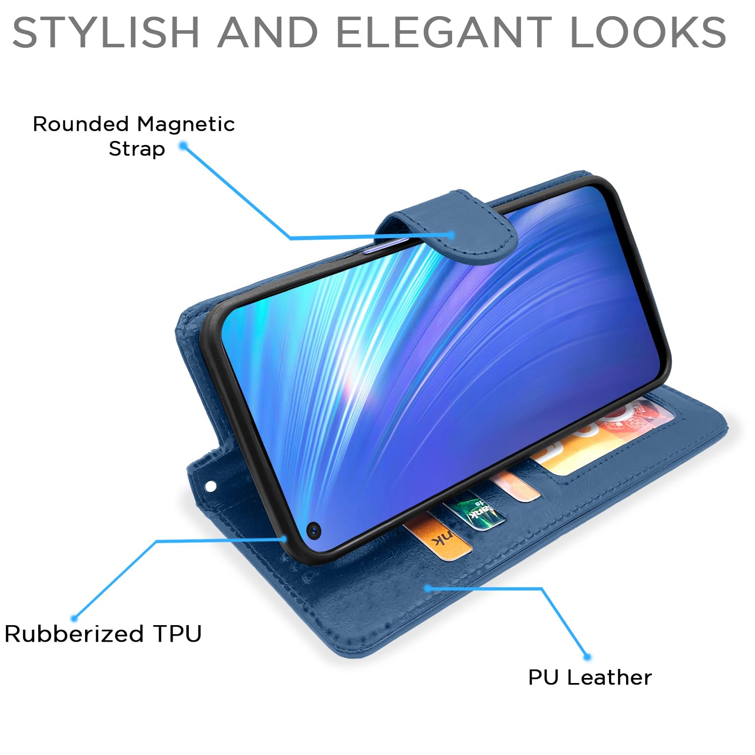Pikkme Realme 6 Vintage Flip Cover (Blue)