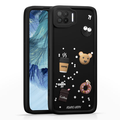 Pikkme Oppo F17 Cute Fun Cartoon 3D Bear Coffee Back Cover (Black)