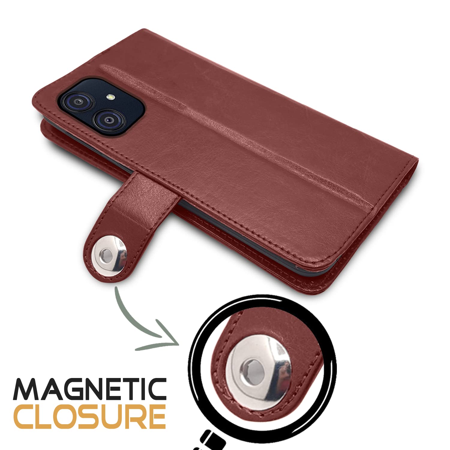 Samsung M04/F04/A04e flip case in button brown by Pikkme – photo 4