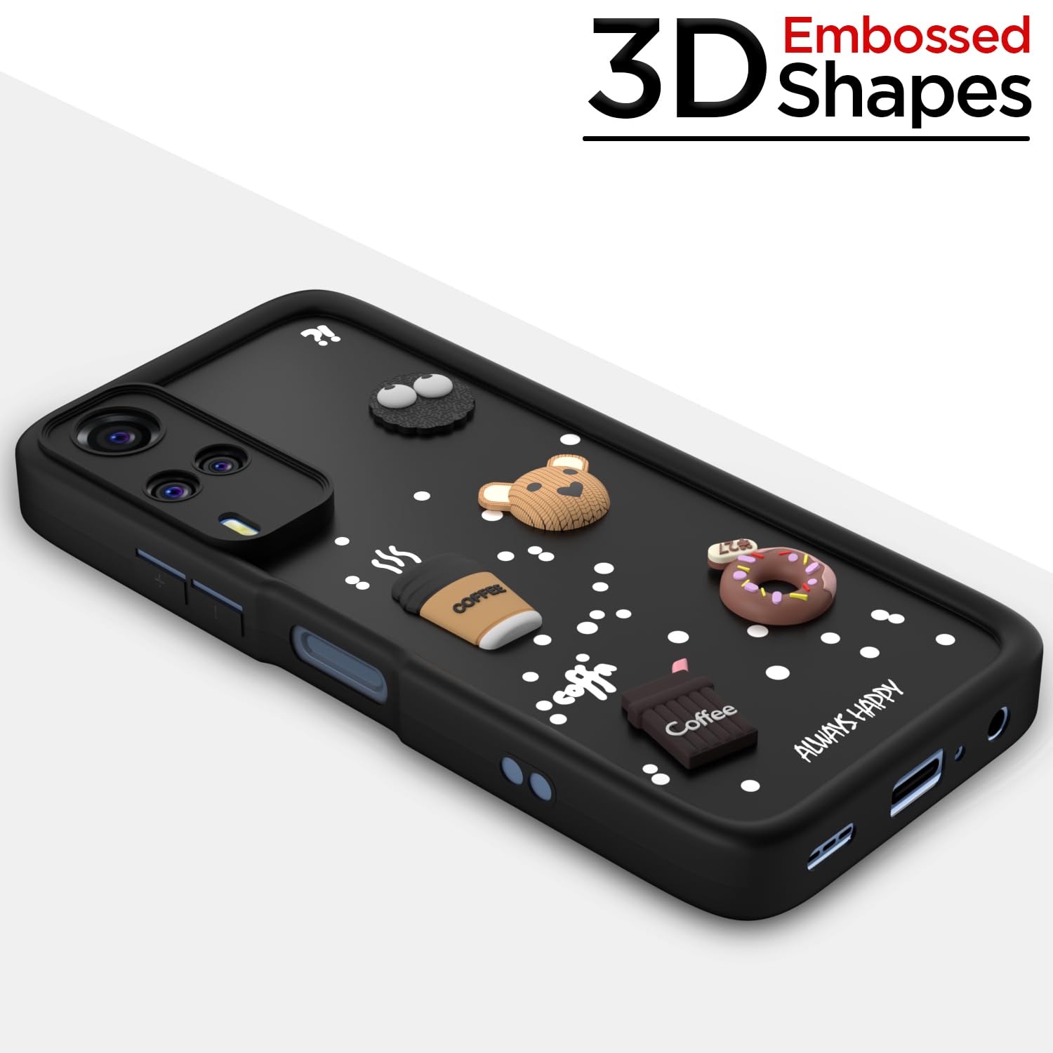 Pikkme Vivo Y31 / Y51 Cute Fun Cartoon 3D Bear Coffee Back Cover (Black)