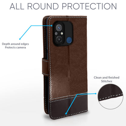 Pikkme Redmi 12C Constrast Flip Cover |  Brown & Coffee