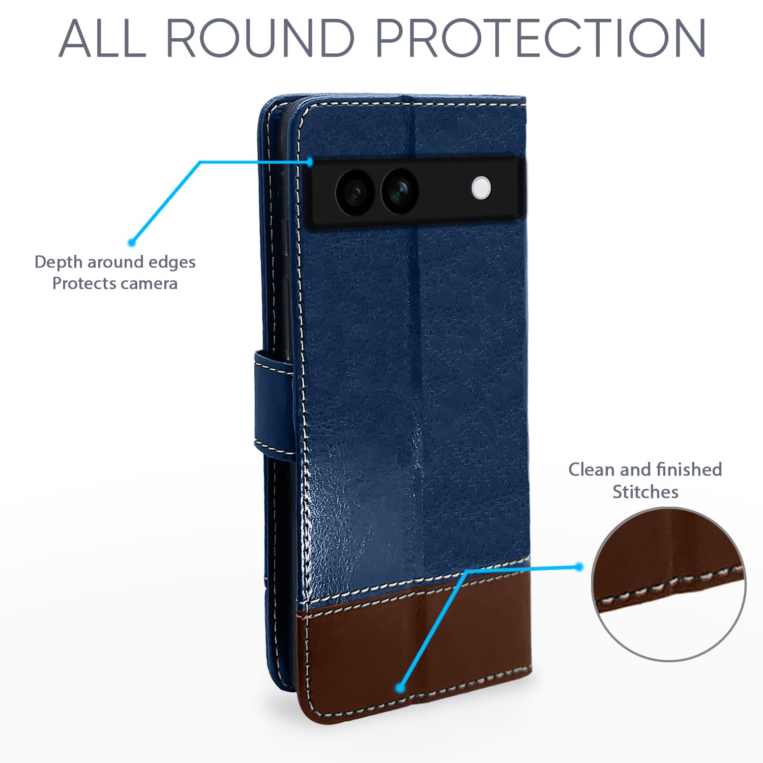 Pikkme blue & brown wallet flip cover for Google Pixel 7A – photo 3