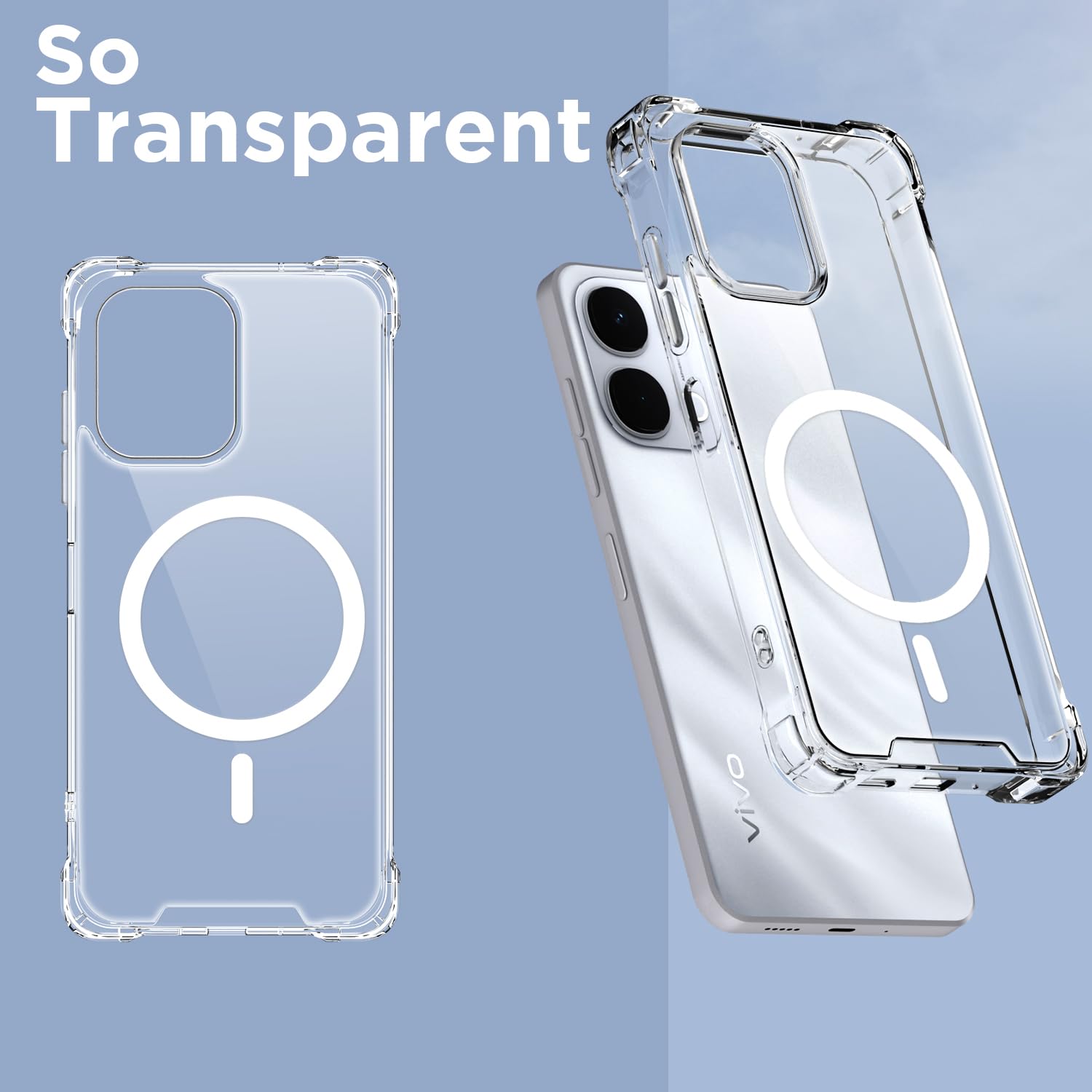 Transparent mag-safe MagSafe mobile cover for Vivo T5x/Y51 Pro/iQOO Z11x 5G – Pikkme – photo 2