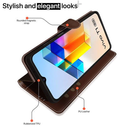 Brown & coffee Magnetic wallet flip cover for Vivo T1/Y75/iQOO Z6 5G – Pikkme – photo 3