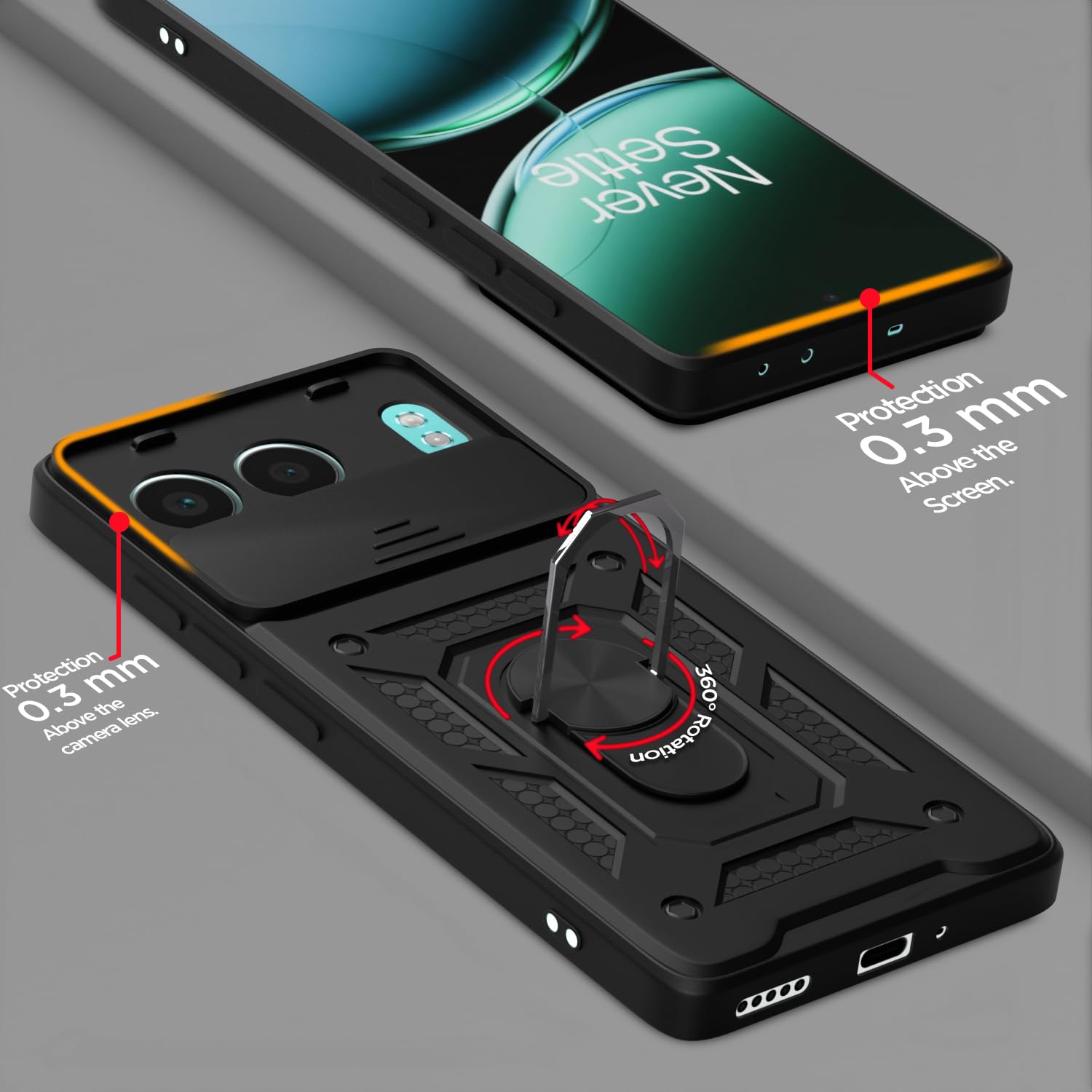 Pikkme OnePlus Nord 4 5G Sliding Camera Shield & Stand D10 Tough Armor Back Cover (Black)