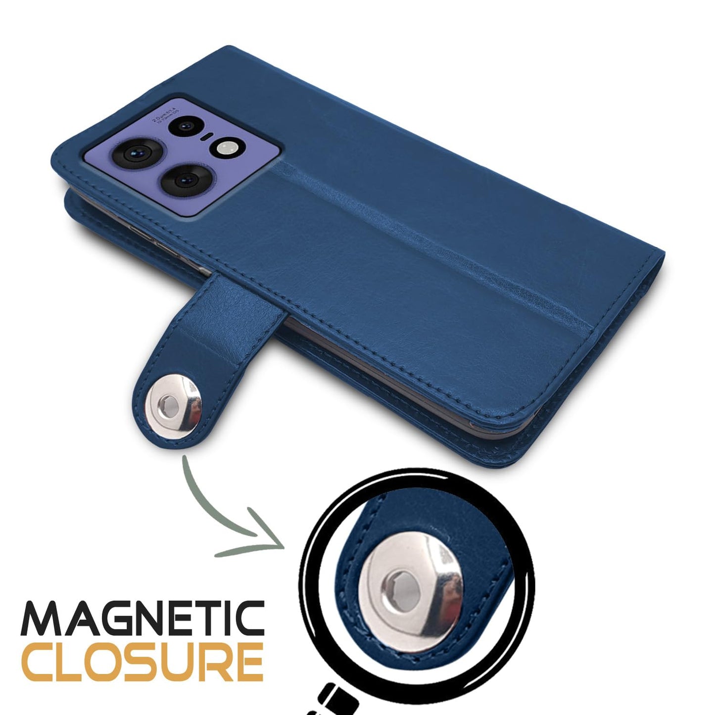 Pikkme Moto Edge 50 Pro 5G Button Flip Cover (Blue)