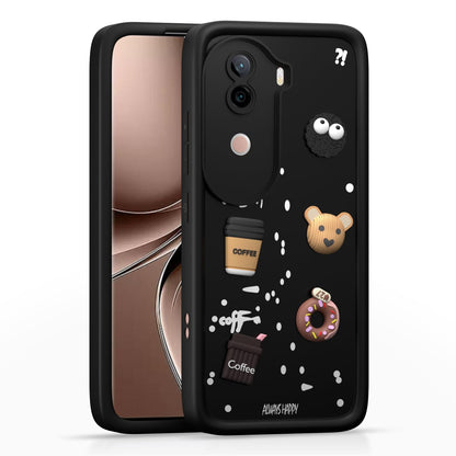 Pikkme iQoo Z9s 5G / Vivo V40e 5G Cute Fun Cartoon 3D Bear Coffee Back Cover (Black)