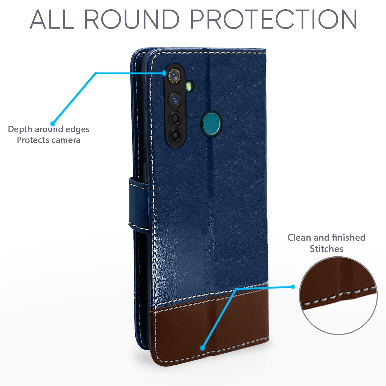 Pikkme Realme 5 Pro blue & brown mobile flip cover – photo 3