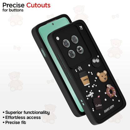 Pikkme OnePlus 12 5G Cute Fun Cartoon 3D Bear Coffee Back Cover (Black)