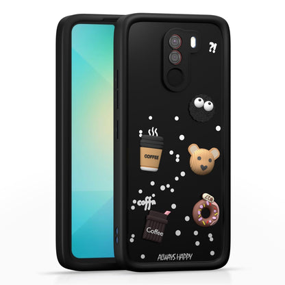   Poco F1  Cute Fun Cartoon 3D Bear Silicone Full Body Protection  cartoon - Black 