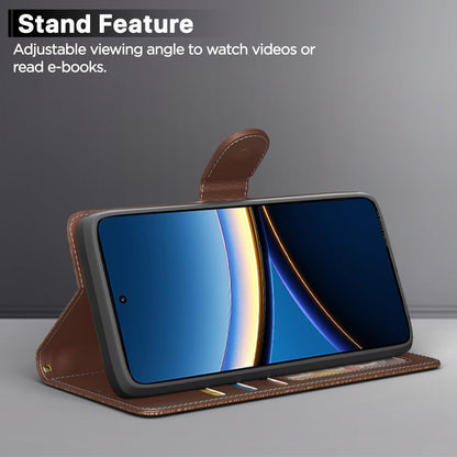 Pikkme Poco F7 Pro 5G Contrast Flip Cover (Tan)