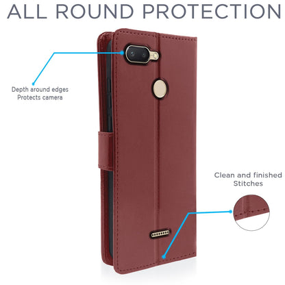 Redmi 6 Wallet mobile flip cover in brown by Pikkme – photo 4