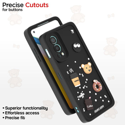 Pikkme Onelus Nord 2 5G Cute Fun Cartoon 3D Bear Coffee Back Cover (Black)