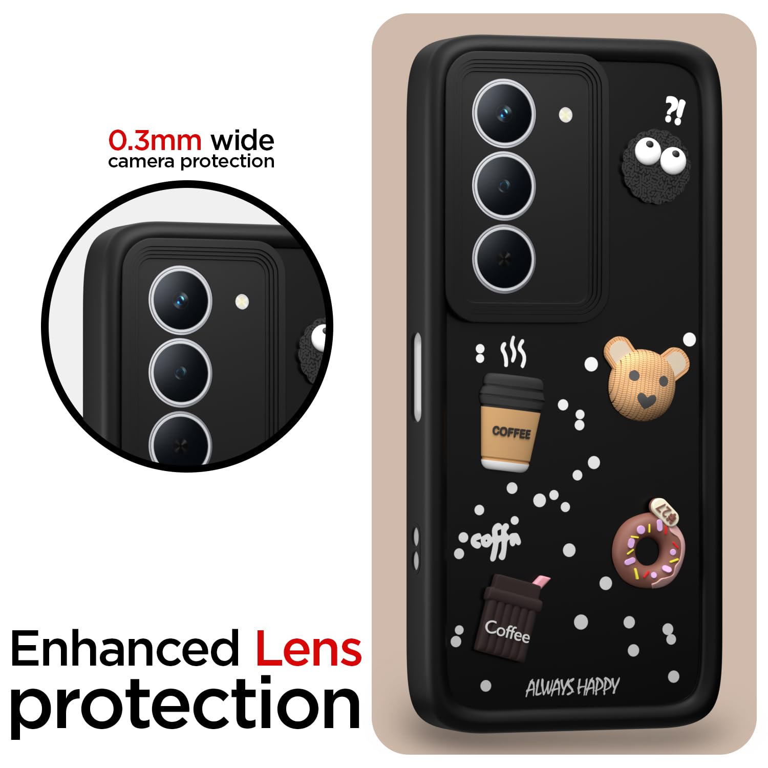 Pikkme Realme Narzo 80x 5G / Realme P3x 5G Cute Fun Cartoon 3D Bear Coffee Back Cover (Black)