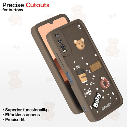Pikkme Vivo Y12s / Y20 / Y20i / Y20G  Cute Fun Cartoon 3D Bear Coffee Back Cover (Brown)