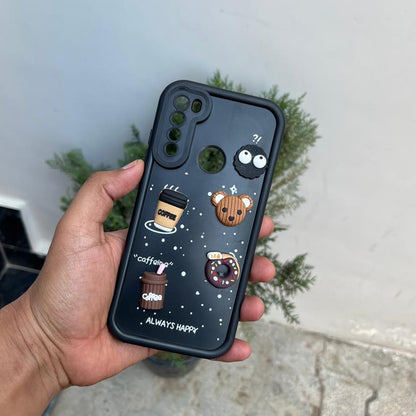 Pikkme Redmi Note 8 Cute Fun Cartoon 3D Bear Coffee Back Cover (Black)