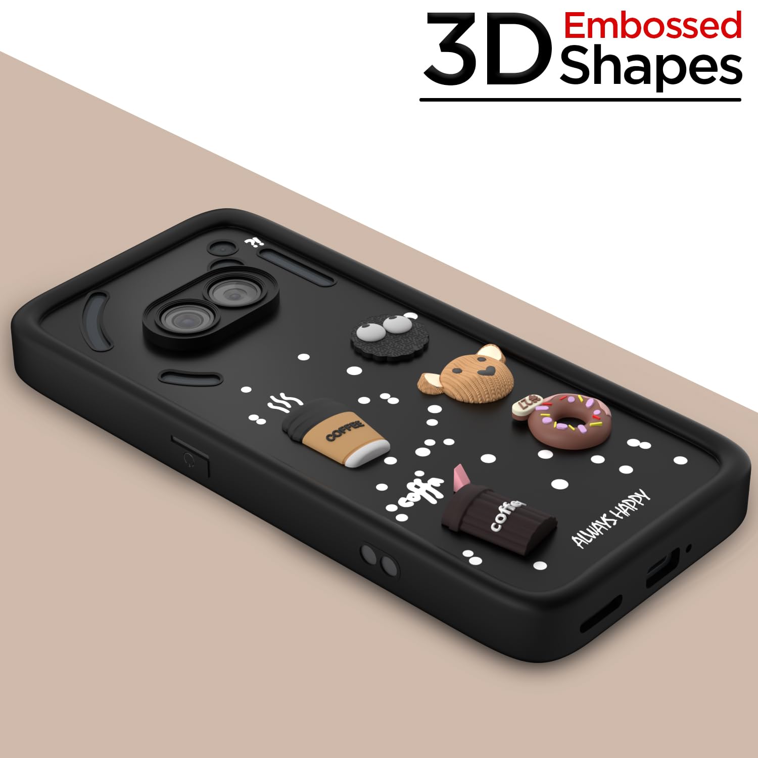 Pikkme Nothing Phone 2A / Nothing Phone 2A Plus Cute Fun Cartoon 3D Bear Coffee Back Cover (Black)