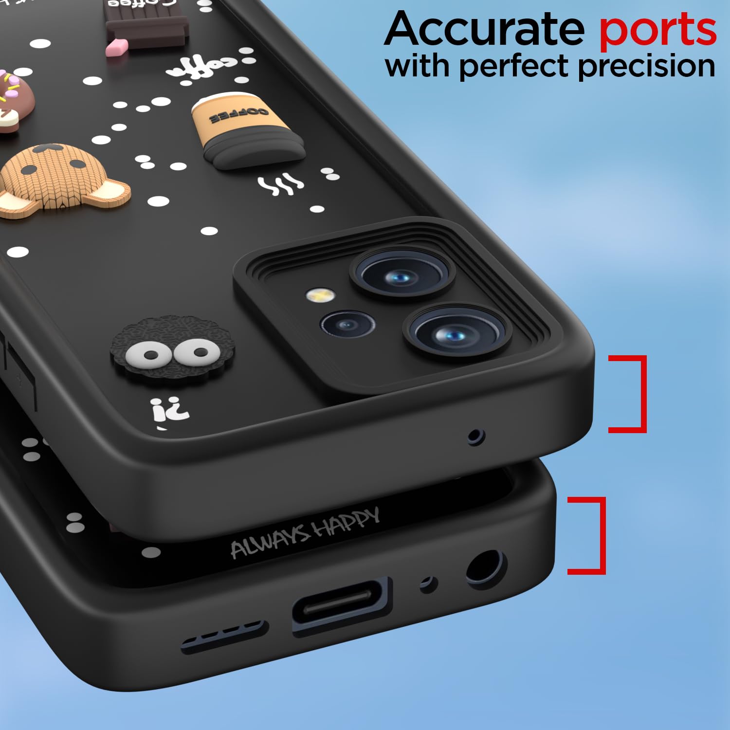 Pikkme Realme 9 Pro 5G Cute Fun Cartoon 3D Bear Coffee Back Cover (Black)