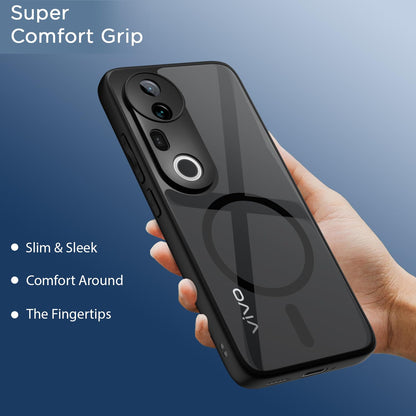 Pikkme Vivo T4 Ultra 5G Eagle 2 Mag-Safe Shockproof Hard Transparent Back Cover (Black)