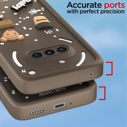 Pikkme Nothing Phone 3a 5G Cute Fun Cartoon 3D Bear Coffee Back Cover (Brown)