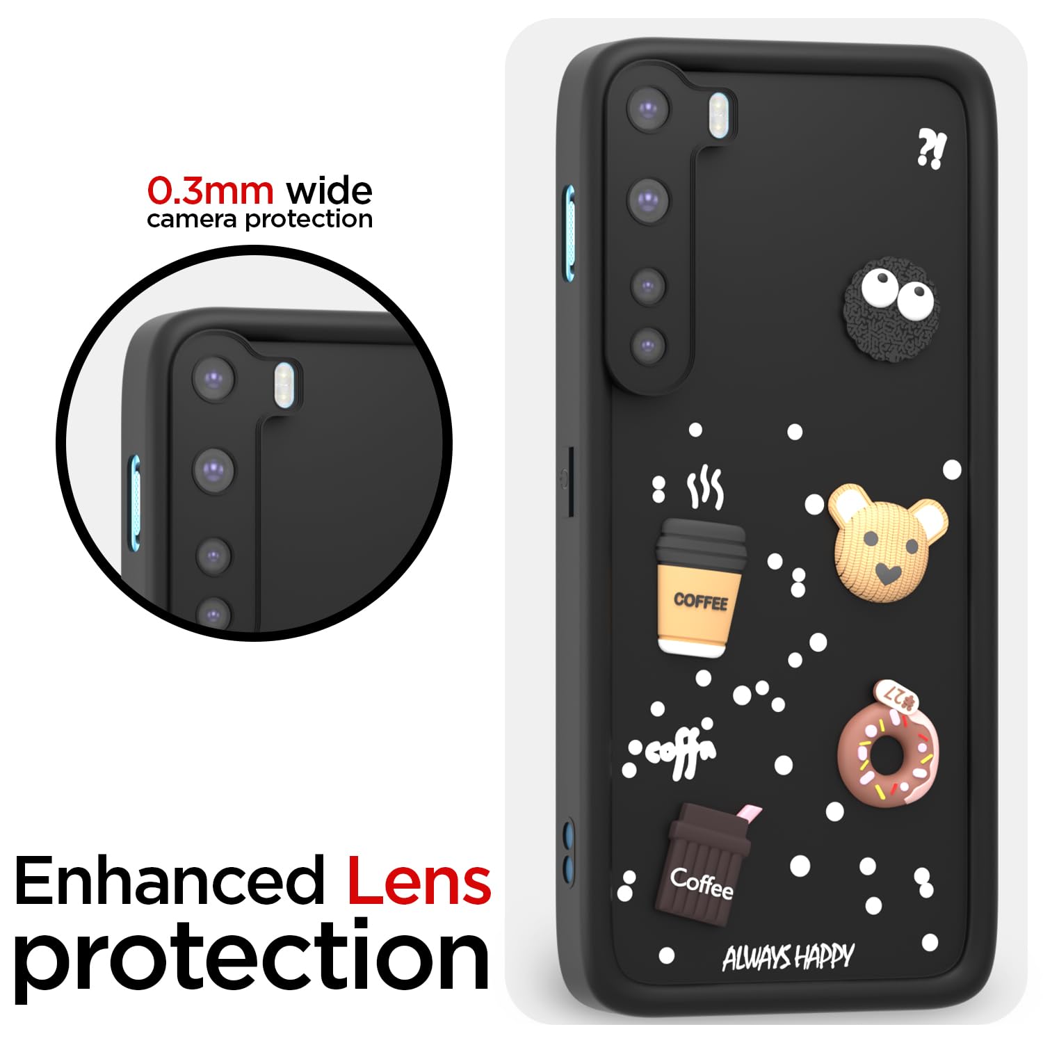Pikkme Oneplus Nord (2020) Cute Fun Cartoon 3D Bear Coffee Back Cover (Black)